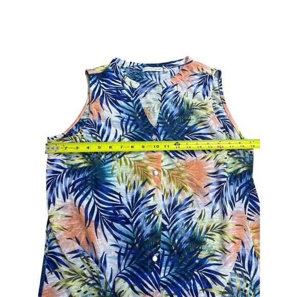 Notations Women’s XL Sleeveless Top Tropical Palm Leaf Print Tie Front Resort - Picture 4 of 6